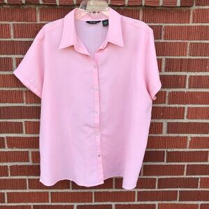 Eddie Bauer womens XXL pink short sleeve button up shirt top blouse linen cotton